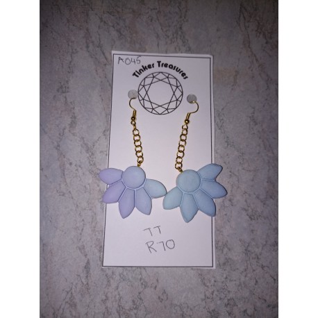 blue purple ombre half flower gold earings