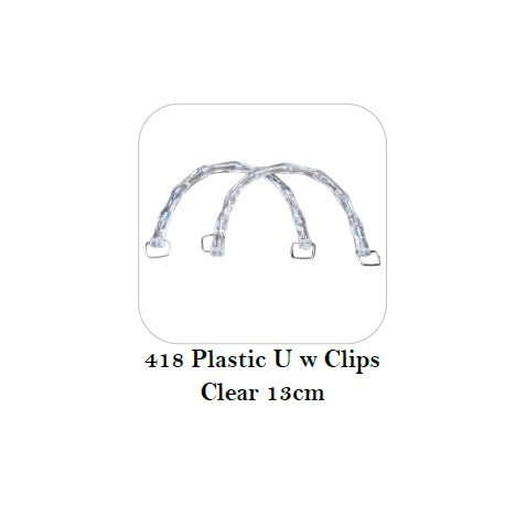 Bag handles - plastic U w clips clear 13 cm
